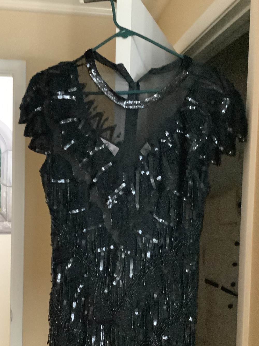 Black Sequin Fringe Evening Dress - Picture 1 of 7